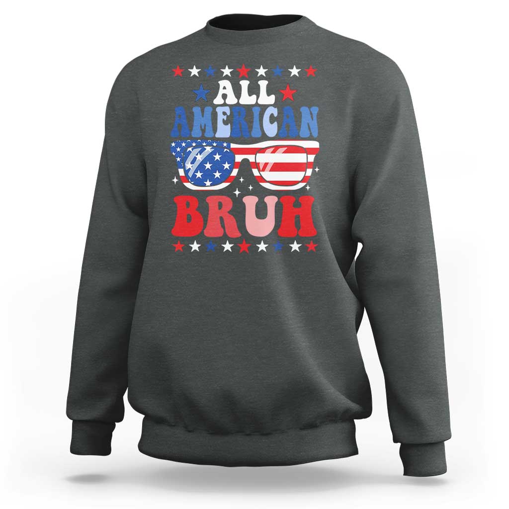 All American Bruh Patriotic 4th Of July Sweatshirt USA Flag Sunglasses Teens Kids - Wonder Print Shop