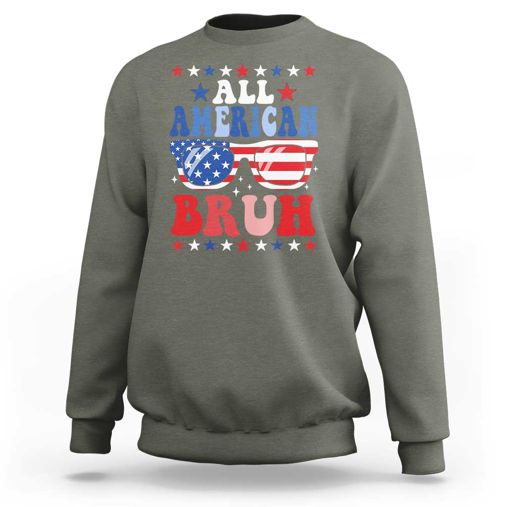 All American Bruh Patriotic 4th Of July Sweatshirt USA Flag Sunglasses Teens Kids - Wonder Print Shop