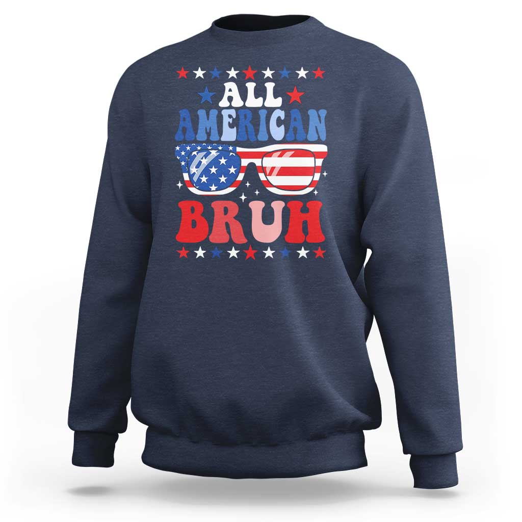 All American Bruh Patriotic 4th Of July Sweatshirt USA Flag Sunglasses Teens Kids - Wonder Print Shop