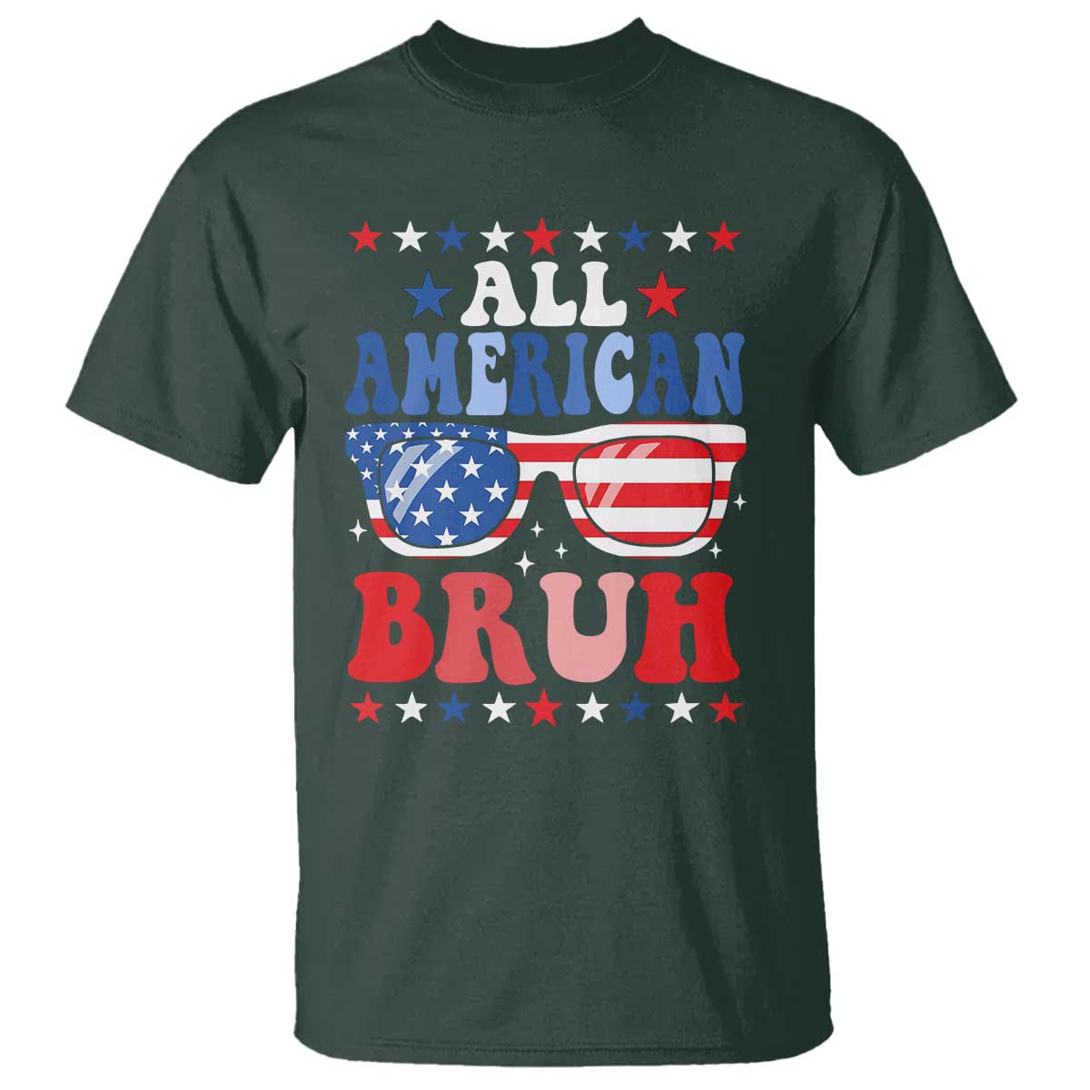 All American Bruh Patriotic 4th Of July T Shirt USA Flag Sunglasses Teens Kids - Wonder Print Shop