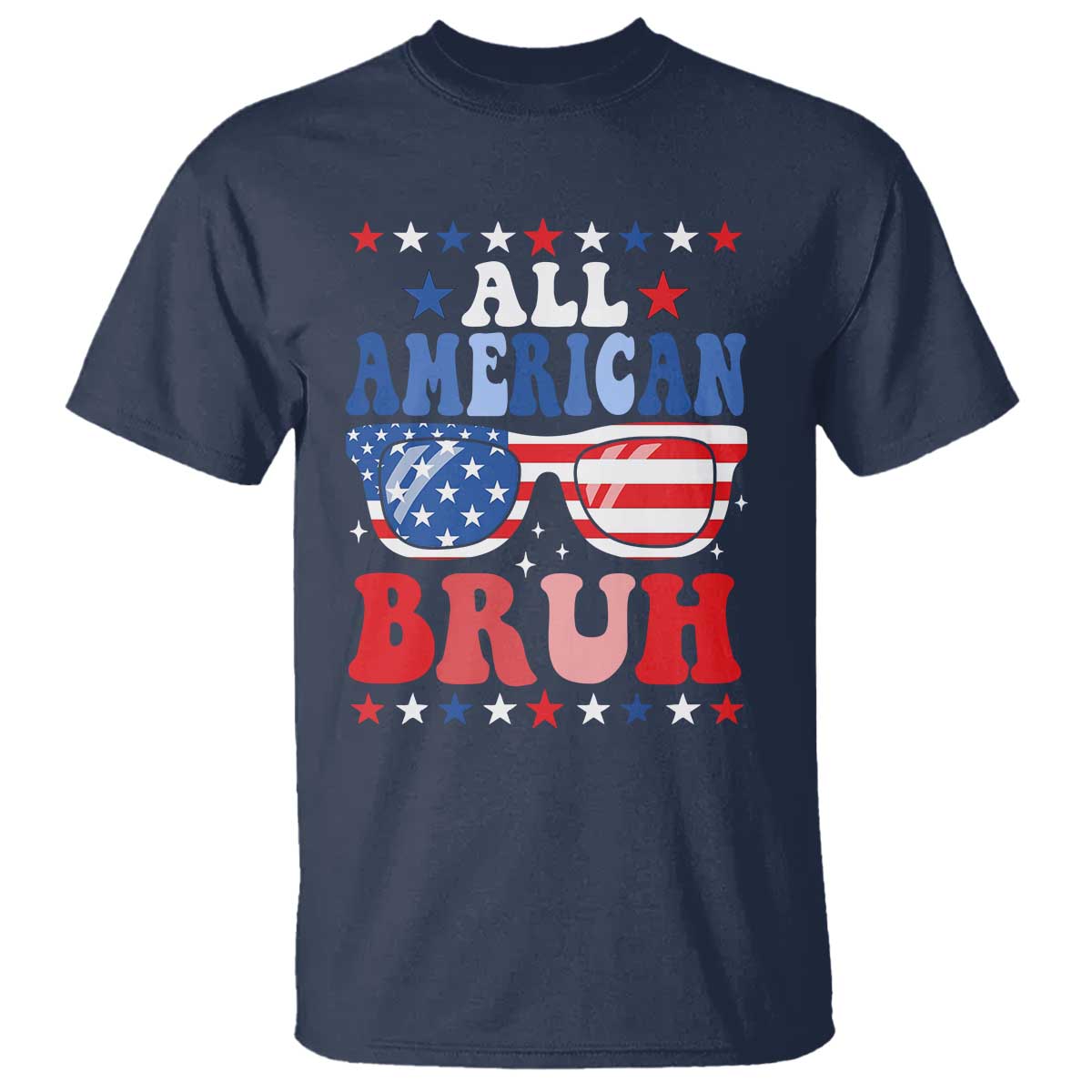 All American Bruh Patriotic 4th Of July T Shirt USA Flag Sunglasses Teens Kids - Wonder Print Shop
