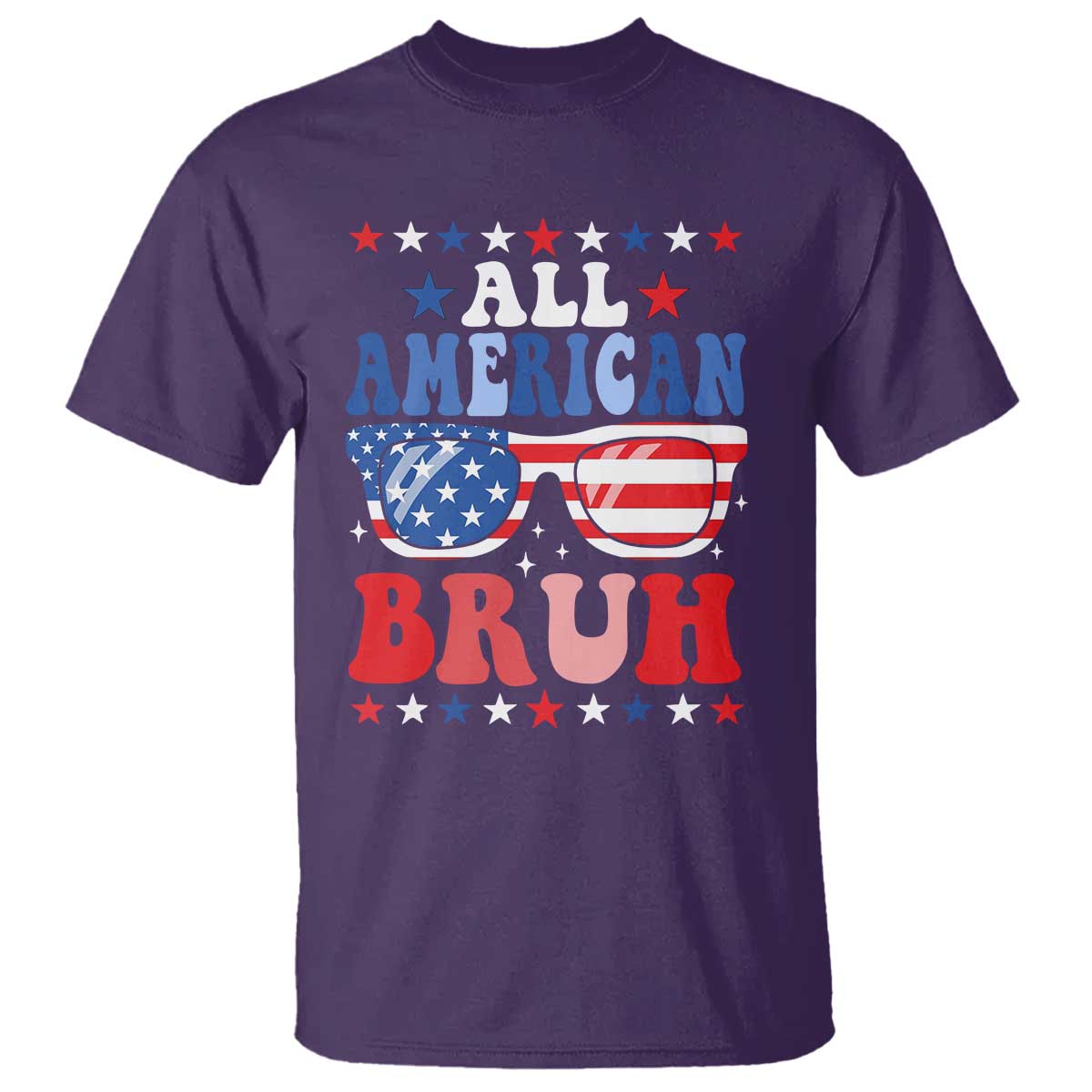 All American Bruh Patriotic 4th Of July T Shirt USA Flag Sunglasses Teens Kids - Wonder Print Shop