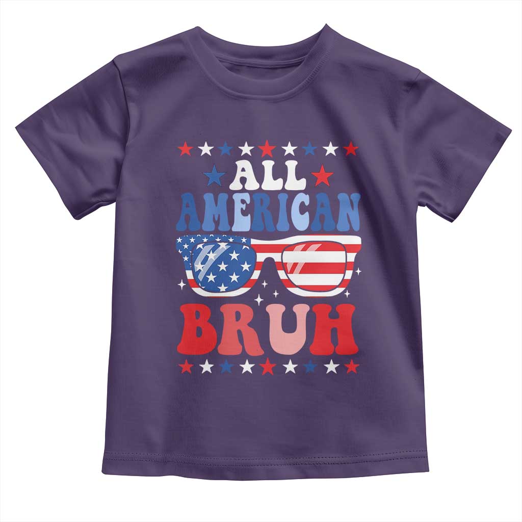All American Bruh Patriotic 4th Of July Toddler T Shirt USA Flag Sunglasses Teens Kids - Wonder Print Shop