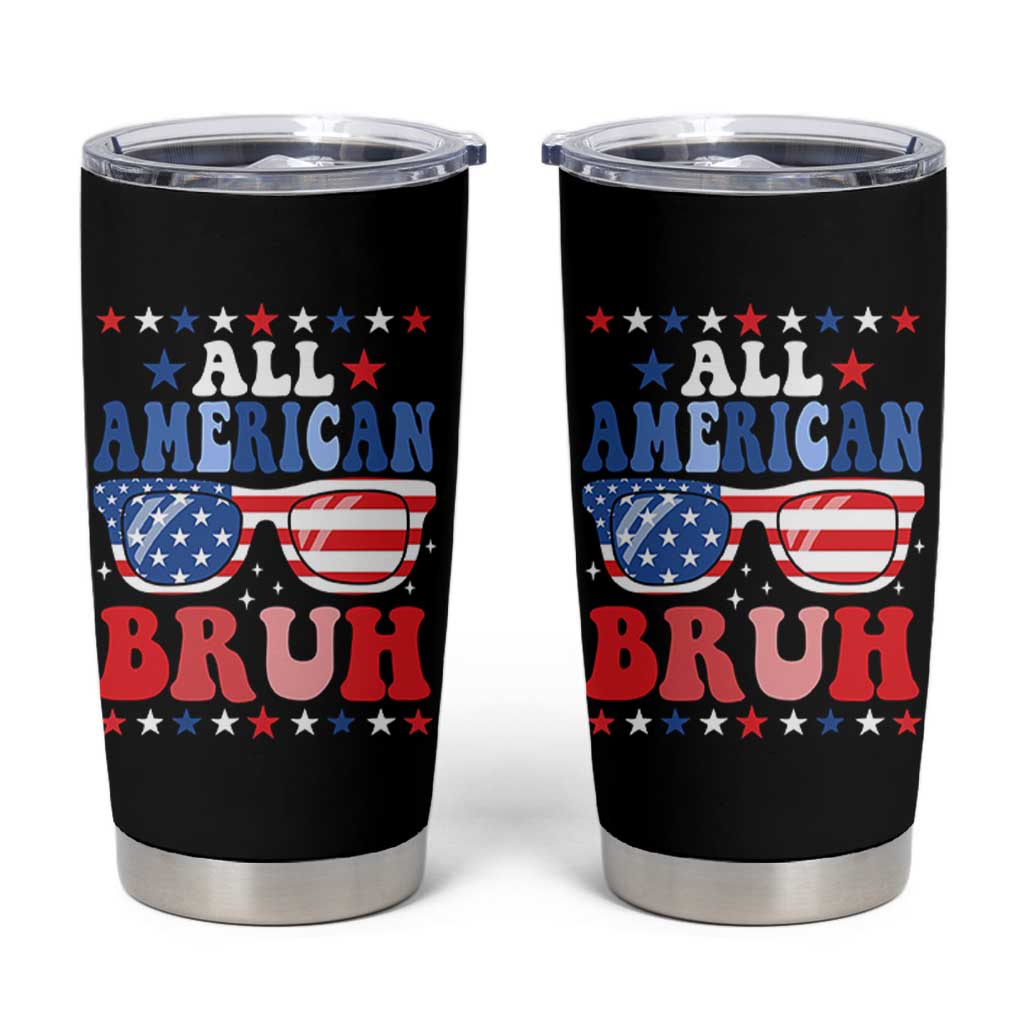 All American Bruh Patriotic 4th Of July Tumbler Cup USA Flag Sunglasses Teens Kids - Wonder Print Shop