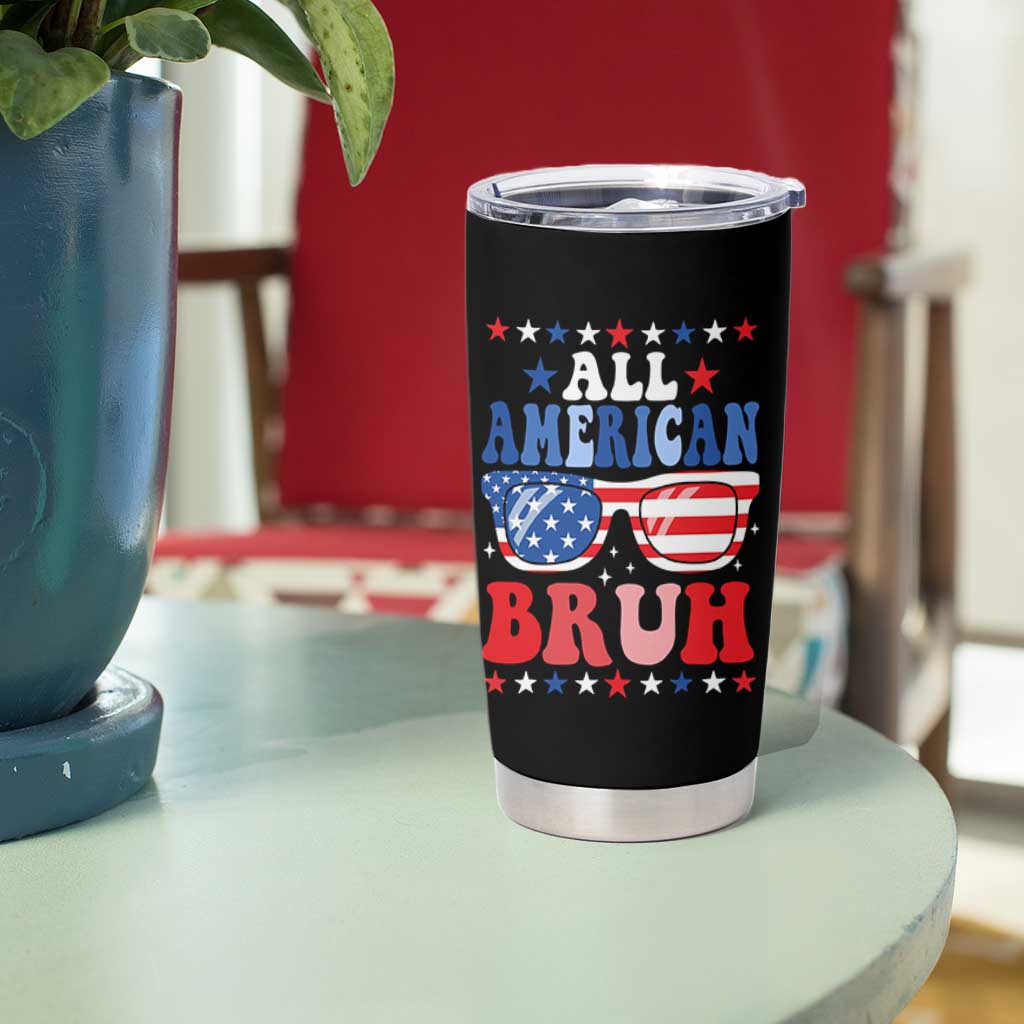 All American Bruh Patriotic 4th Of July Tumbler Cup USA Flag Sunglasses Teens Kids - Wonder Print Shop