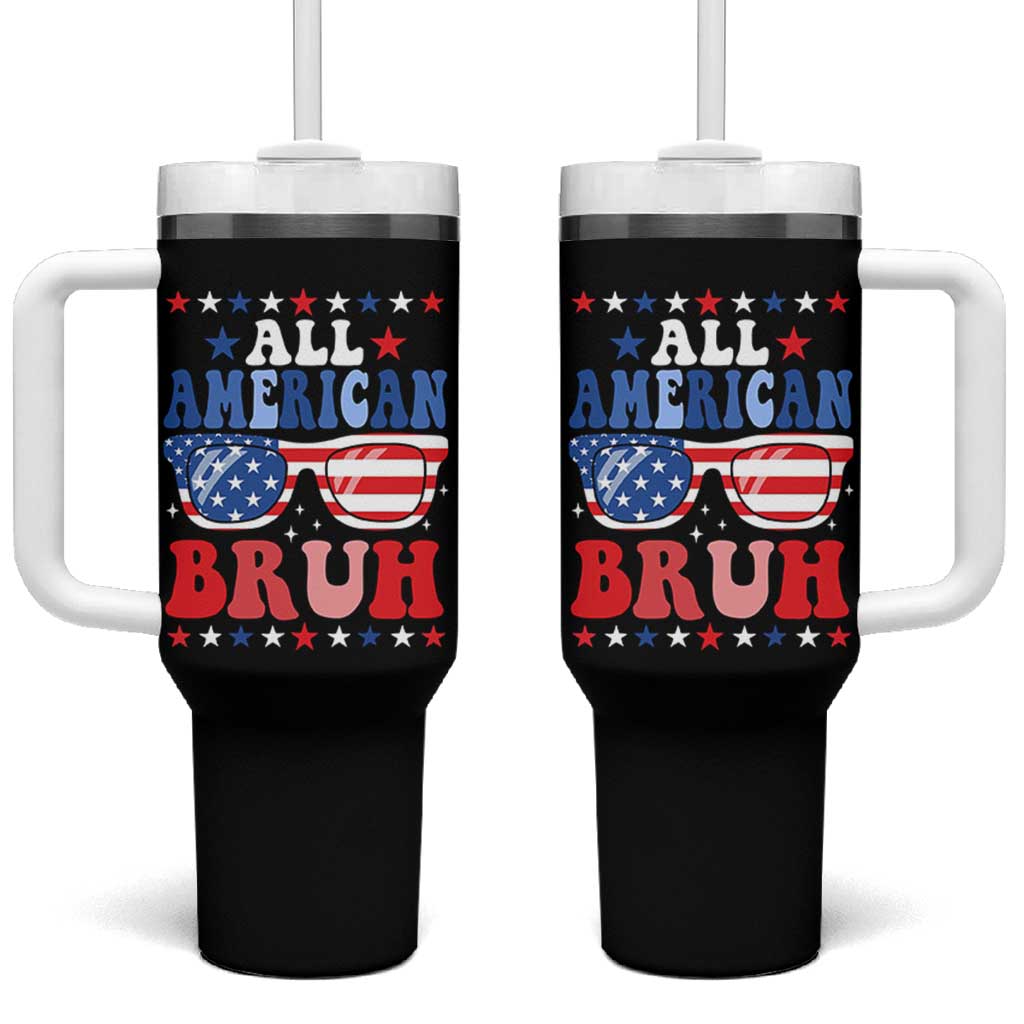All American Bruh Patriotic 4th Of July Tumbler With Handle USA Flag Sunglasses Teens Kids - Wonder Print Shop
