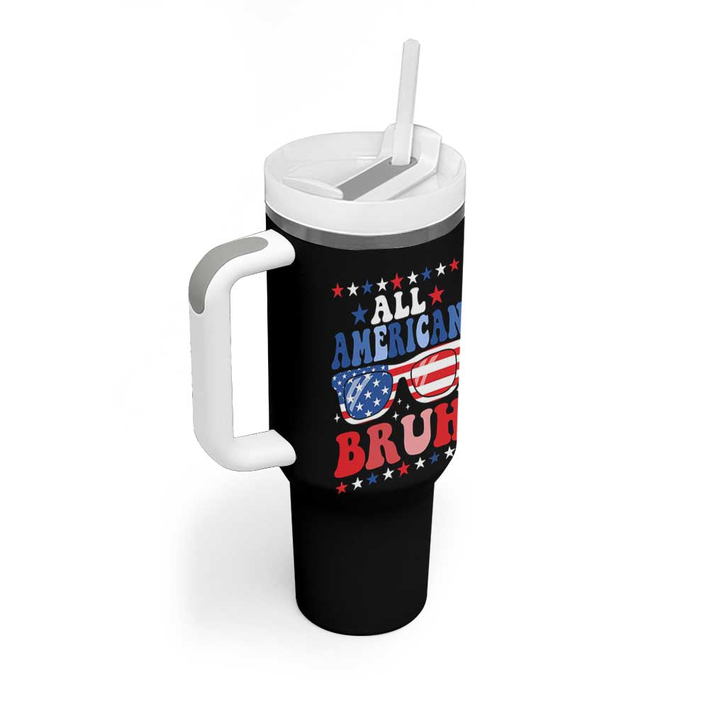 All American Bruh Patriotic 4th Of July Tumbler With Handle USA Flag Sunglasses Teens Kids - Wonder Print Shop