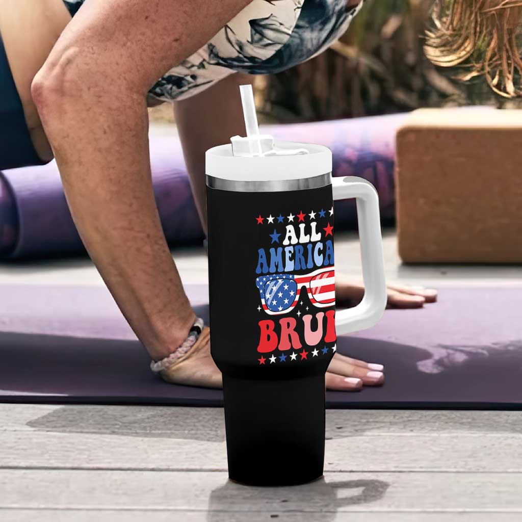 All American Bruh Patriotic 4th Of July Tumbler With Handle USA Flag Sunglasses Teens Kids - Wonder Print Shop