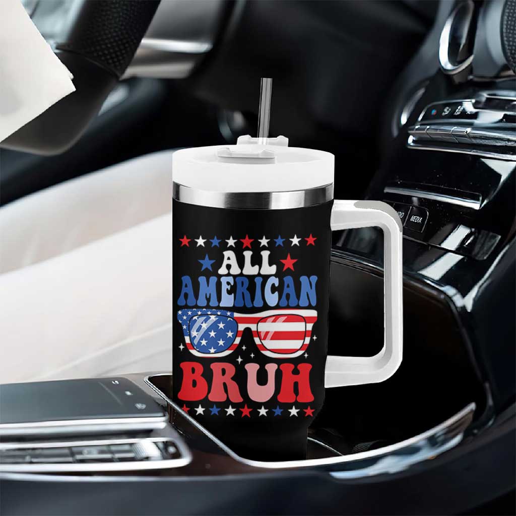 All American Bruh Patriotic 4th Of July Tumbler With Handle USA Flag Sunglasses Teens Kids - Wonder Print Shop
