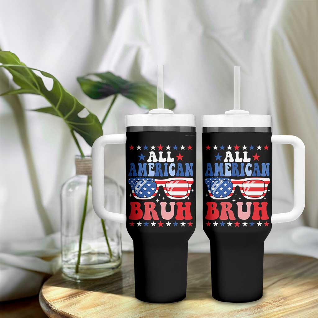 All American Bruh Patriotic 4th Of July Tumbler With Handle USA Flag Sunglasses Teens Kids - Wonder Print Shop