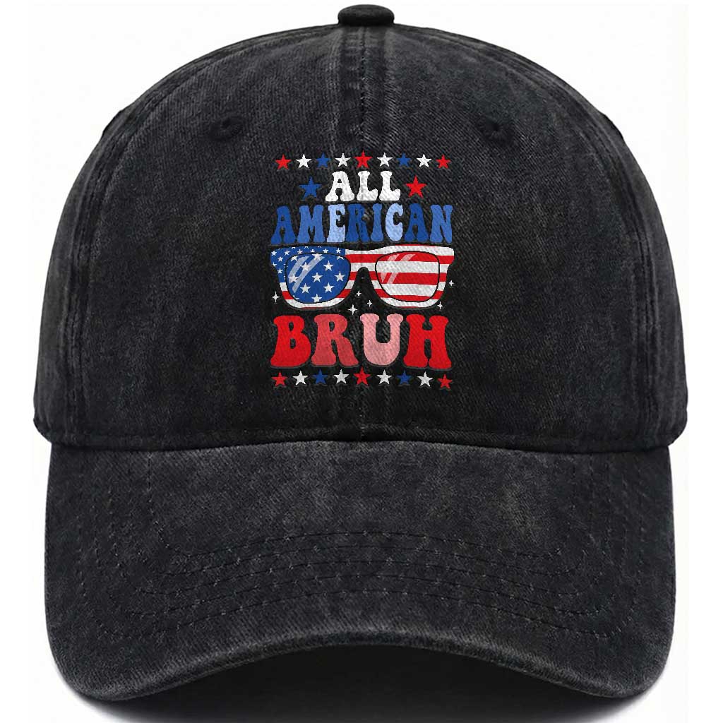All American Bruh Patriotic 4th Of July Washed Cotton Baseball Cap USA Flag Sunglasses Teens Kids