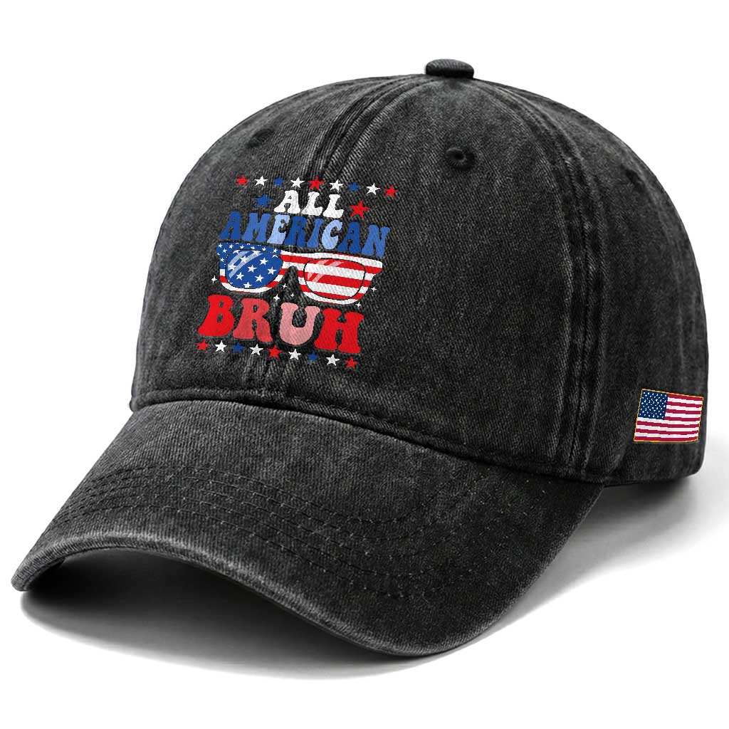 All American Bruh Patriotic 4th Of July Washed Cotton Baseball Cap USA Flag Sunglasses Teens Kids