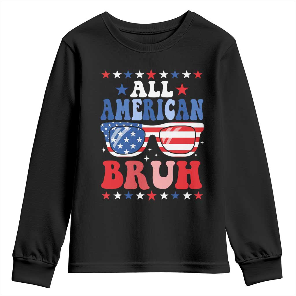 All American Bruh Patriotic 4th Of July Youth Sweatshirt USA Flag Sunglasses Teens Kids - Wonder Print Shop