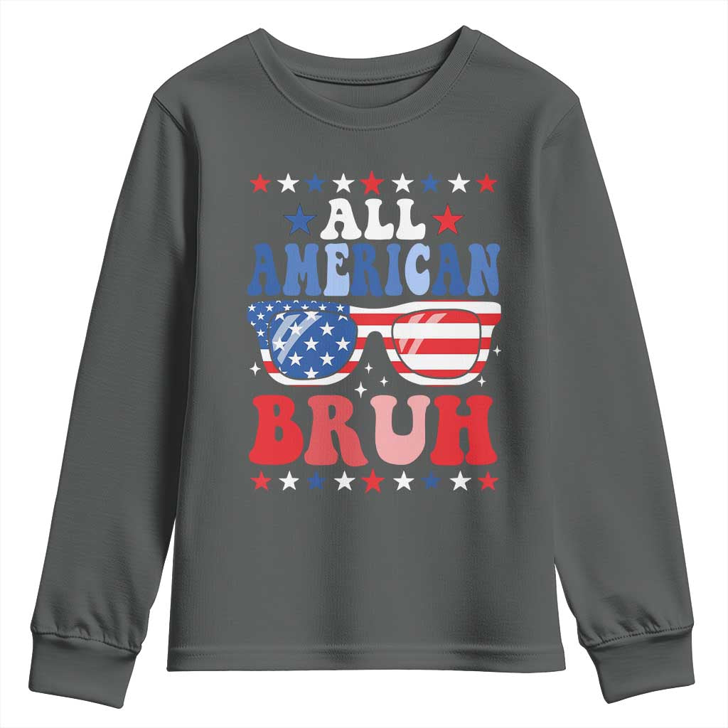 All American Bruh Patriotic 4th Of July Youth Sweatshirt USA Flag Sunglasses Teens Kids - Wonder Print Shop