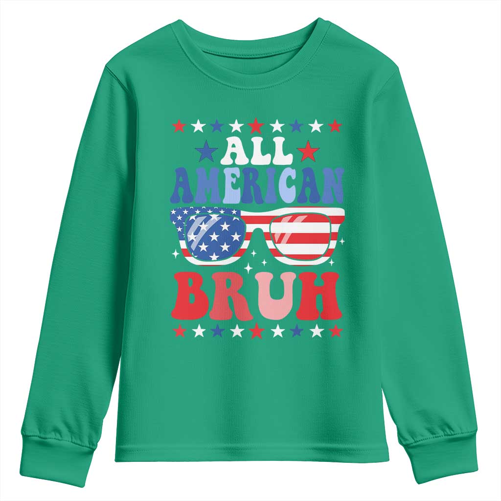 All American Bruh Patriotic 4th Of July Youth Sweatshirt USA Flag Sunglasses Teens Kids - Wonder Print Shop