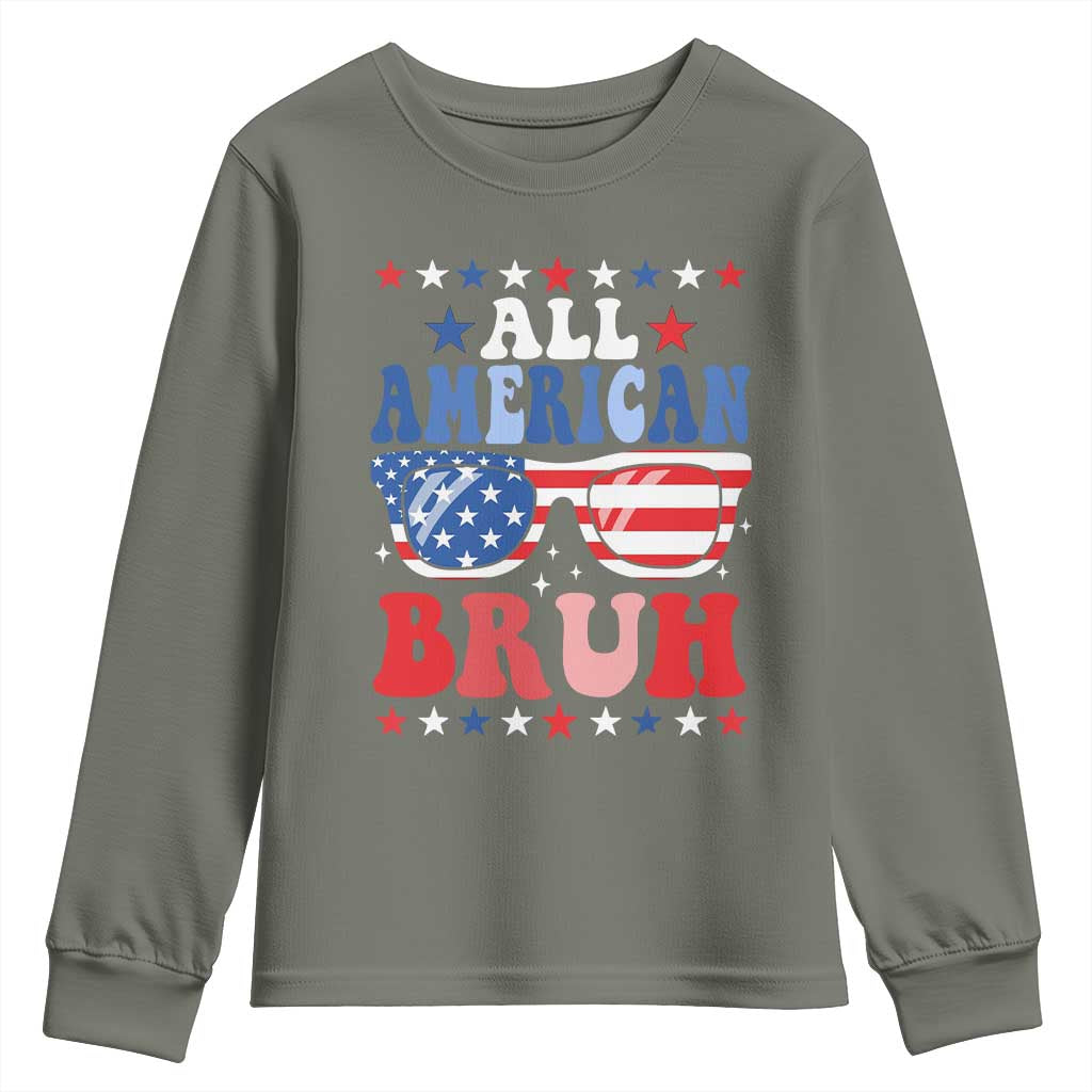 All American Bruh Patriotic 4th Of July Youth Sweatshirt USA Flag Sunglasses Teens Kids - Wonder Print Shop
