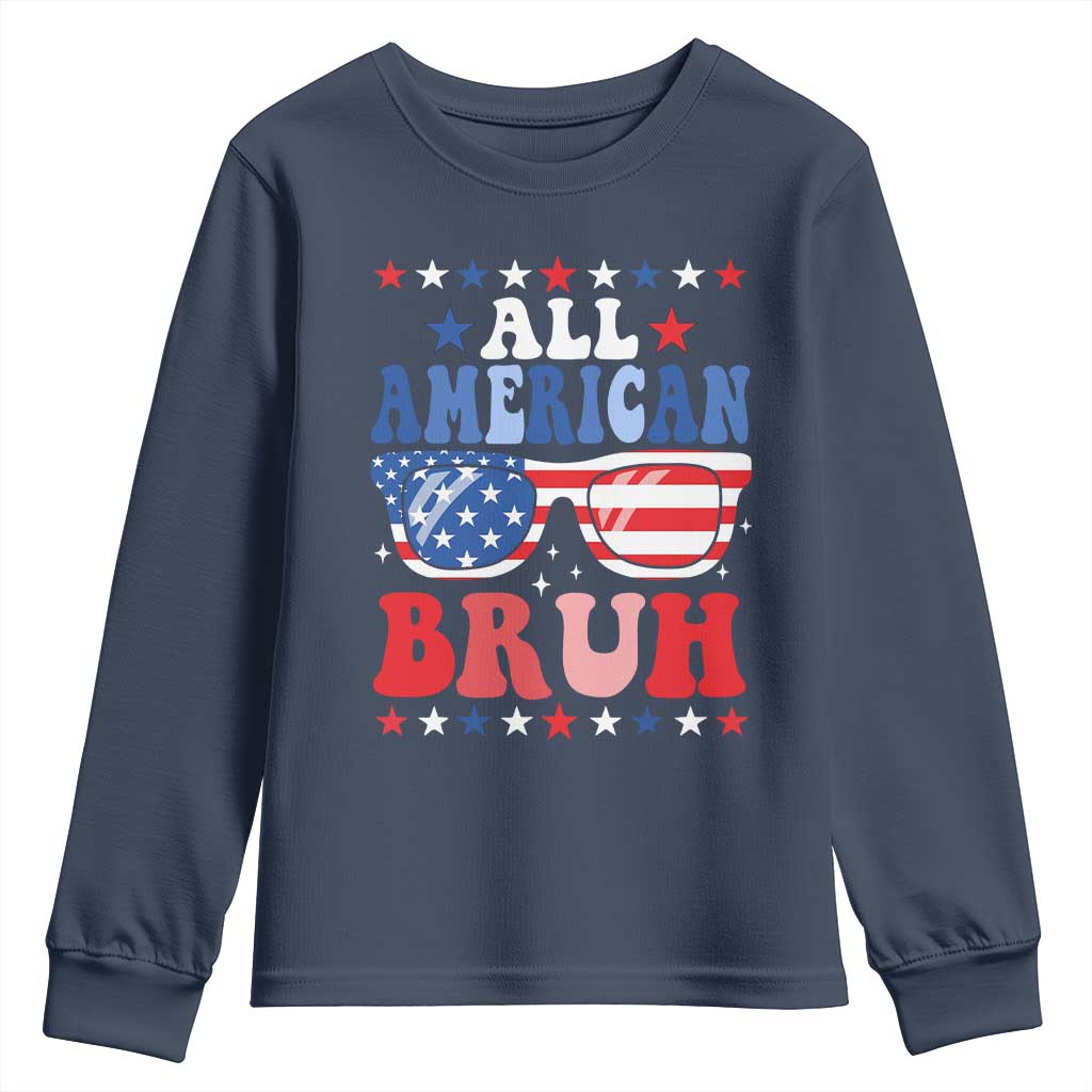 All American Bruh Patriotic 4th Of July Youth Sweatshirt USA Flag Sunglasses Teens Kids - Wonder Print Shop