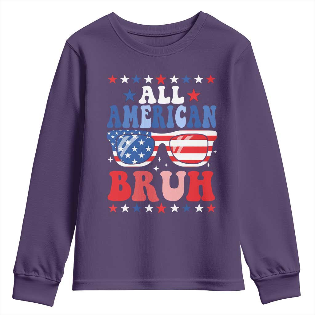 All American Bruh Patriotic 4th Of July Youth Sweatshirt USA Flag Sunglasses Teens Kids - Wonder Print Shop