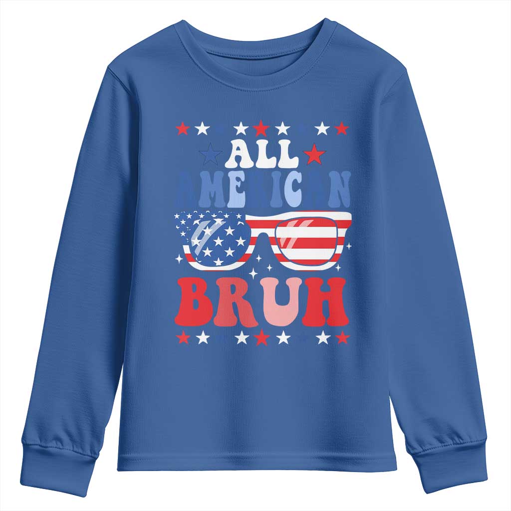 All American Bruh Patriotic 4th Of July Youth Sweatshirt USA Flag Sunglasses Teens Kids - Wonder Print Shop