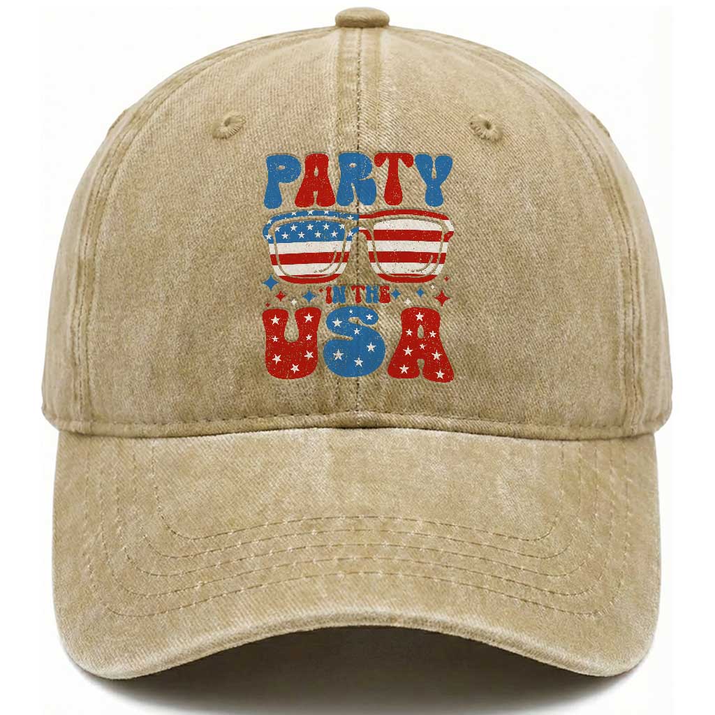 Party in The USA Washed Cotton Baseball Cap 4th of July Independence Day