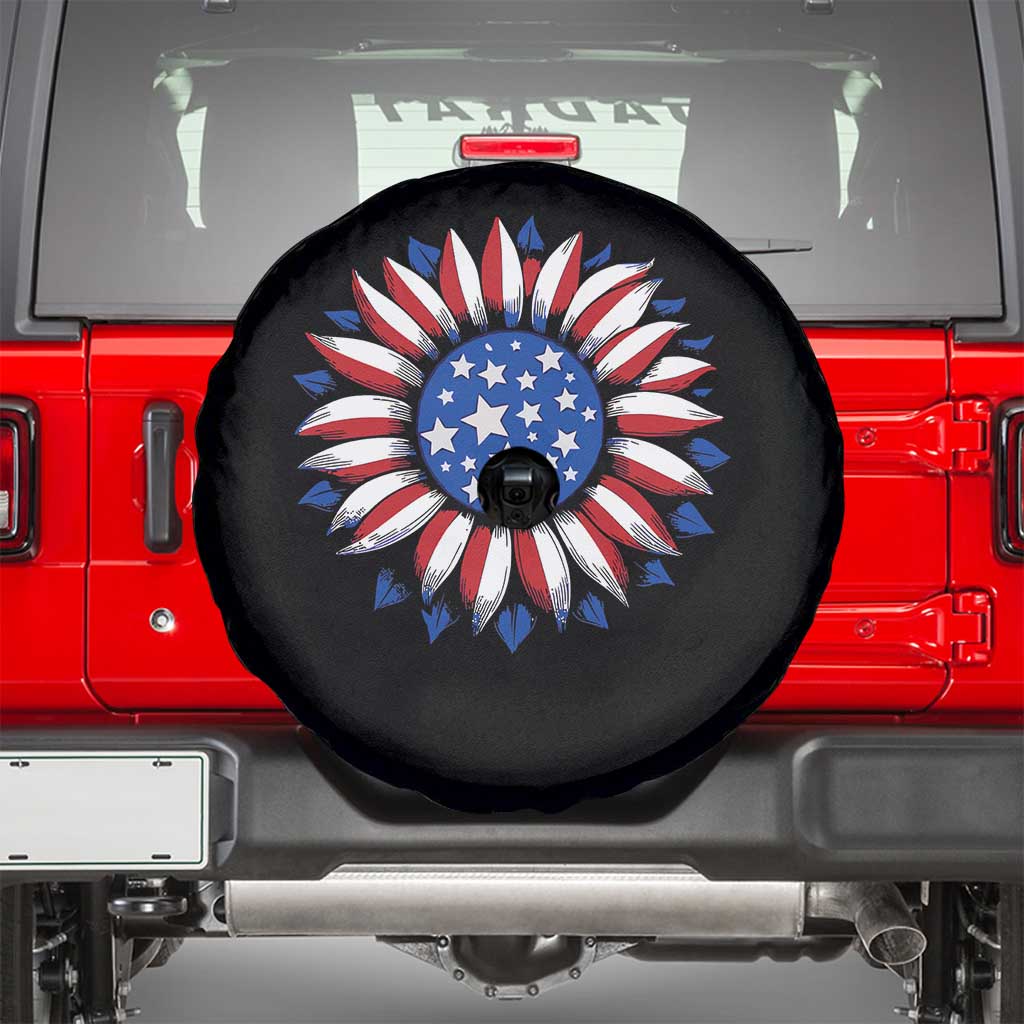 Sunflower American Flag Spare Tire Cover Floral USA 4th of July Merica - Wonder Print Shop