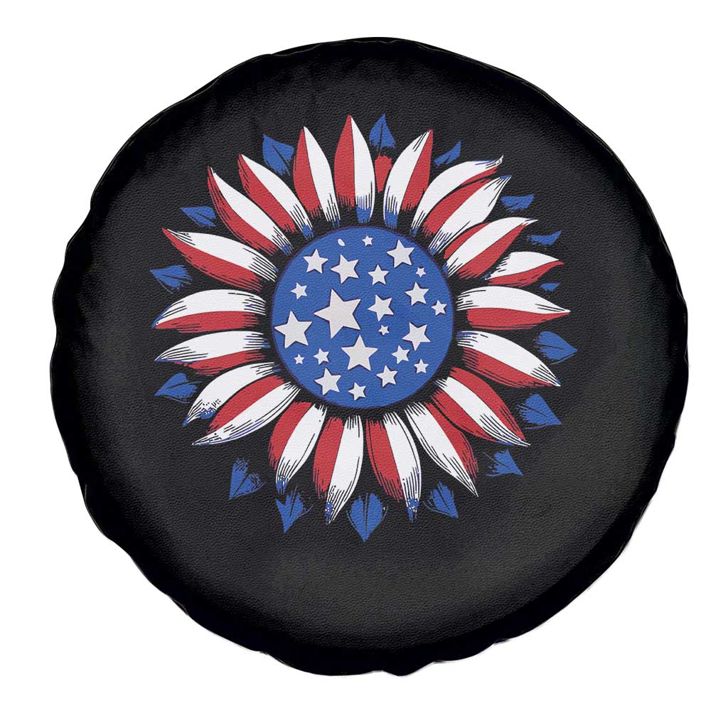 Sunflower American Flag Spare Tire Cover Floral USA 4th of July Merica - Wonder Print Shop