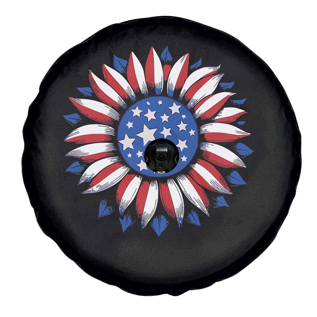 Sunflower American Flag Spare Tire Cover Floral USA 4th of July Merica - Wonder Print Shop