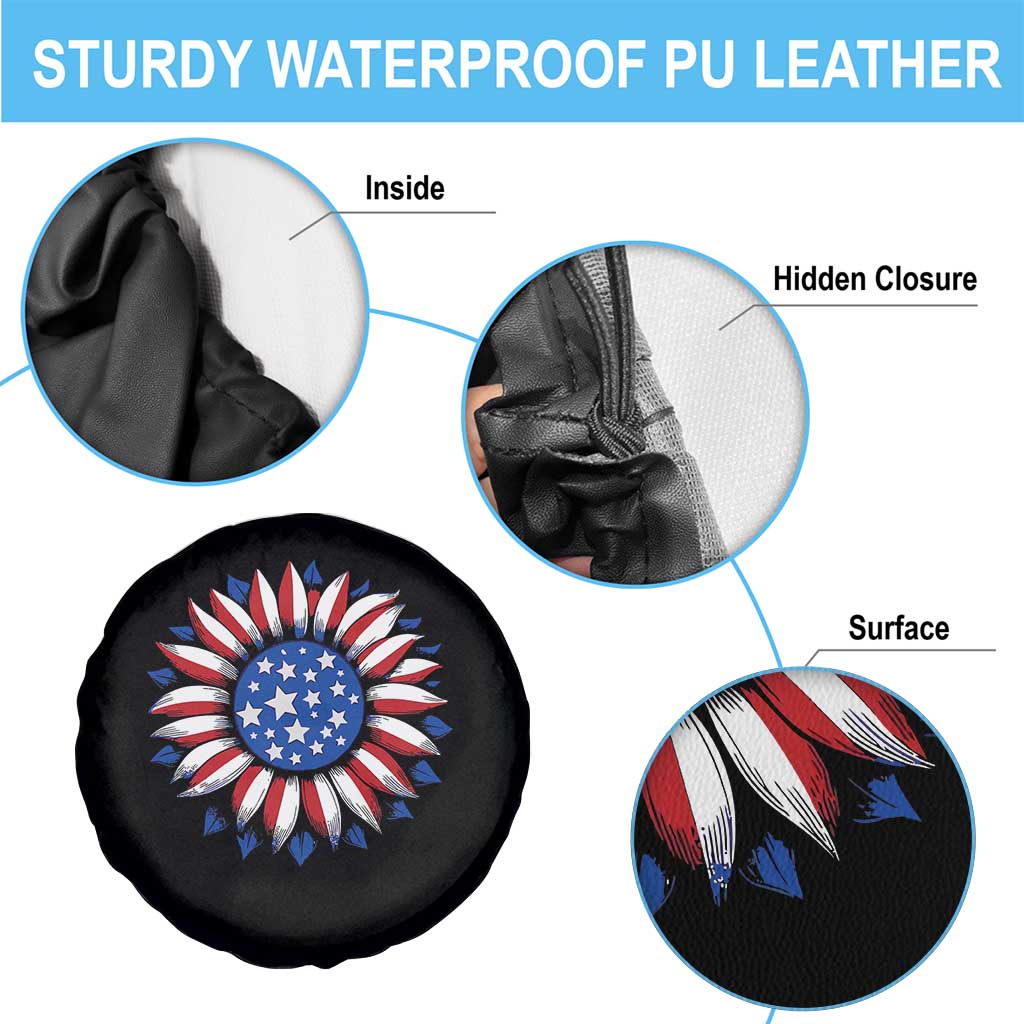 Sunflower American Flag Spare Tire Cover Floral USA 4th of July Merica - Wonder Print Shop