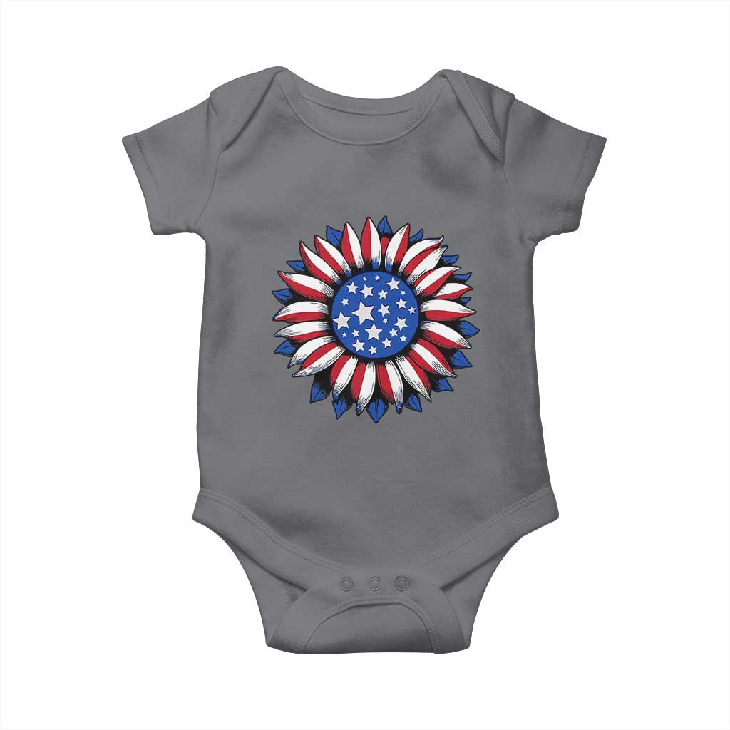 Sunflower American Flag Baby Onesie Floral USA 4th of July Merica - Wonder Print Shop