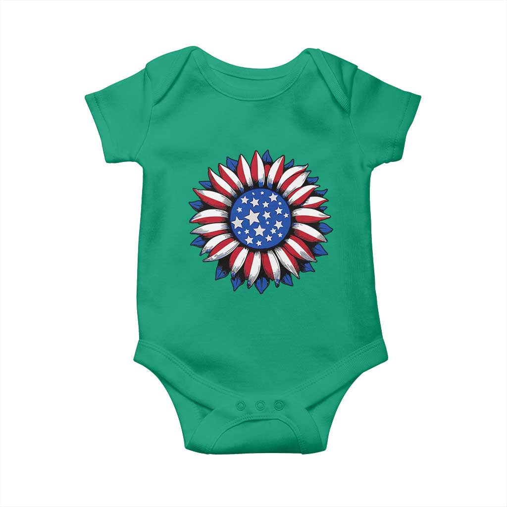 Sunflower American Flag Baby Onesie Floral USA 4th of July Merica - Wonder Print Shop
