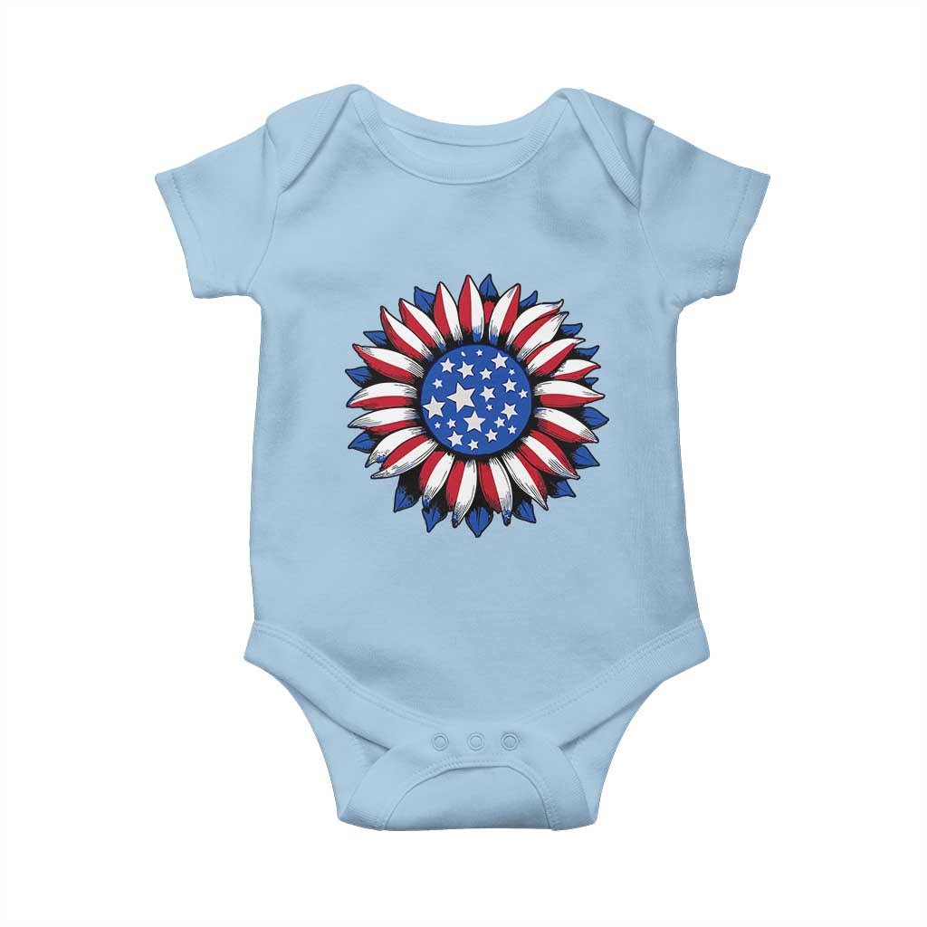 Sunflower American Flag Baby Onesie Floral USA 4th of July Merica - Wonder Print Shop