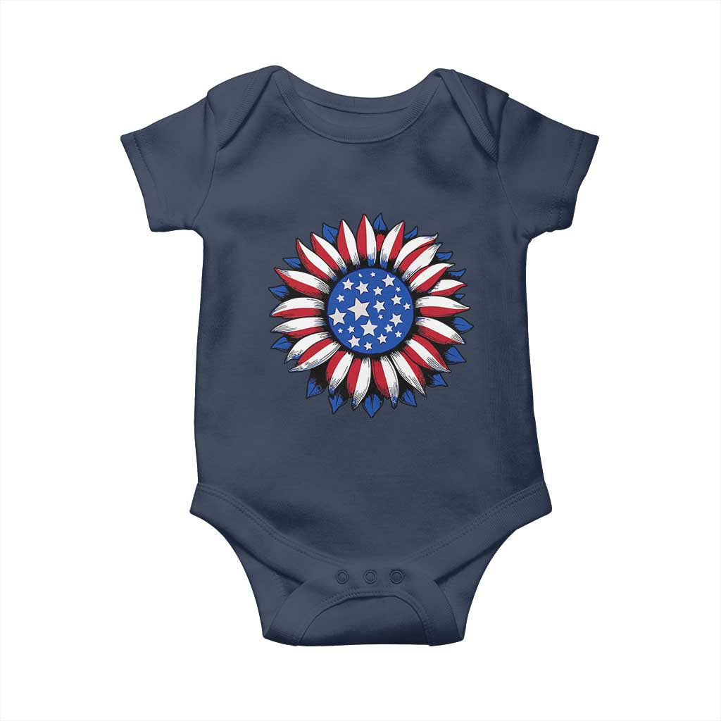 Sunflower American Flag Baby Onesie Floral USA 4th of July Merica - Wonder Print Shop