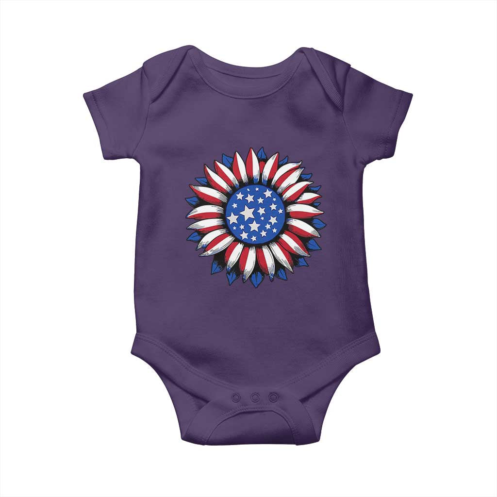Sunflower American Flag Baby Onesie Floral USA 4th of July Merica - Wonder Print Shop