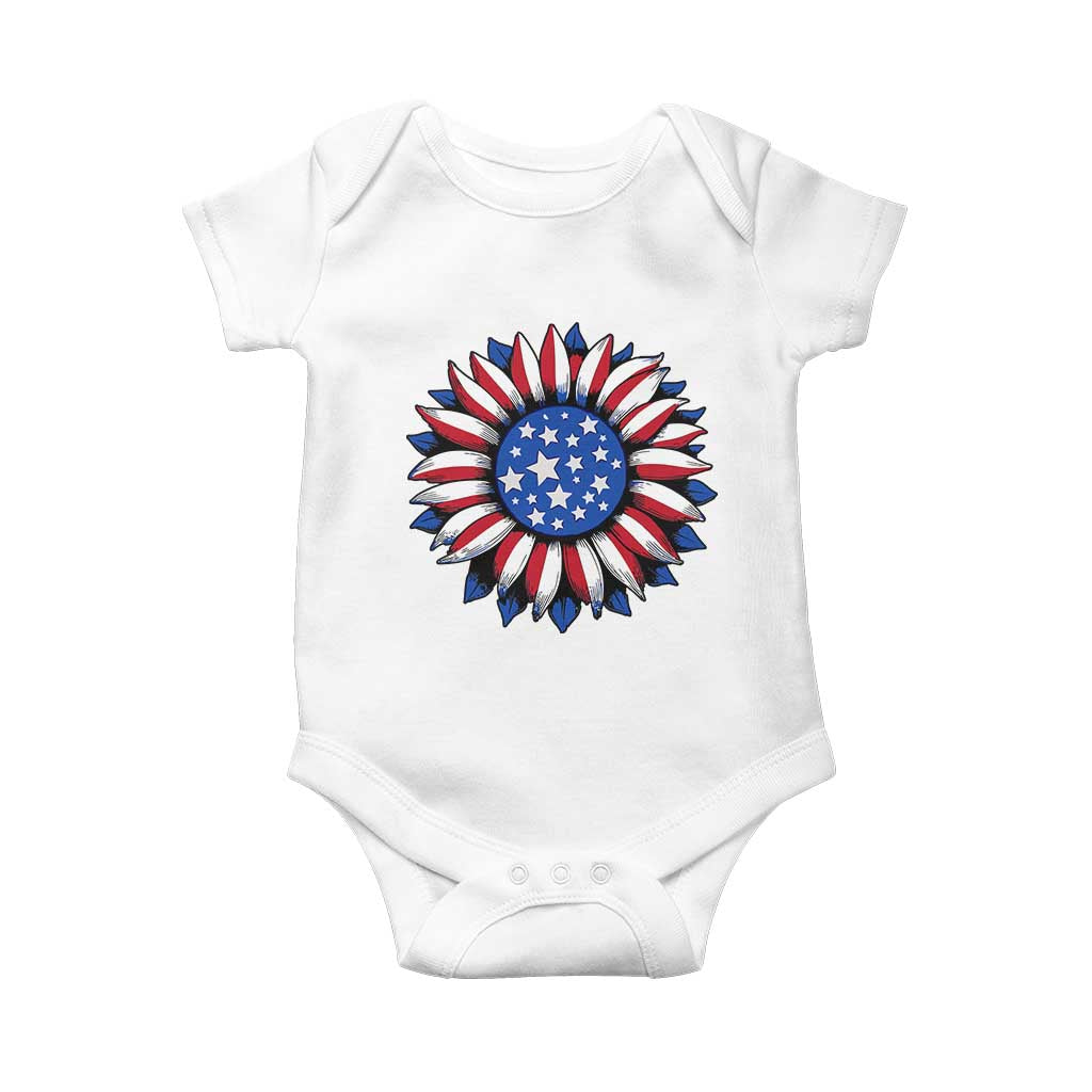 Sunflower American Flag Baby Onesie Floral USA 4th of July Merica - Wonder Print Shop