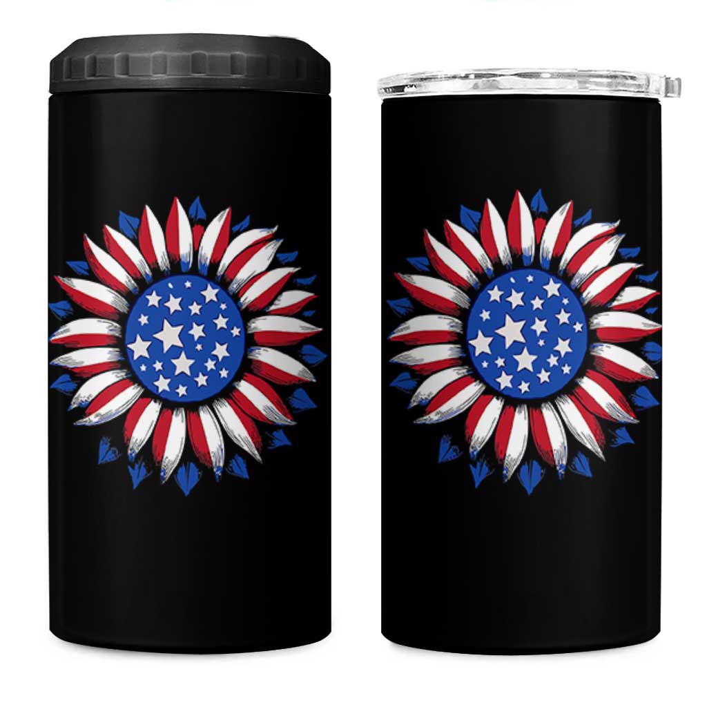 Sunflower American Flag 4 in 1 Can Cooler Tumbler Floral USA 4th of July Merica - Wonder Print Shop