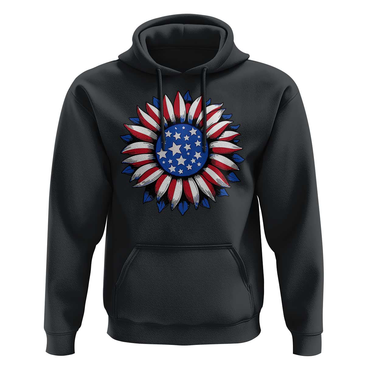 Sunflower American Flag Hoodie Floral USA 4th of July Merica - Wonder Print Shop