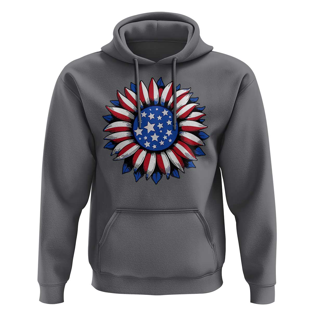 Sunflower American Flag Hoodie Floral USA 4th of July Merica - Wonder Print Shop