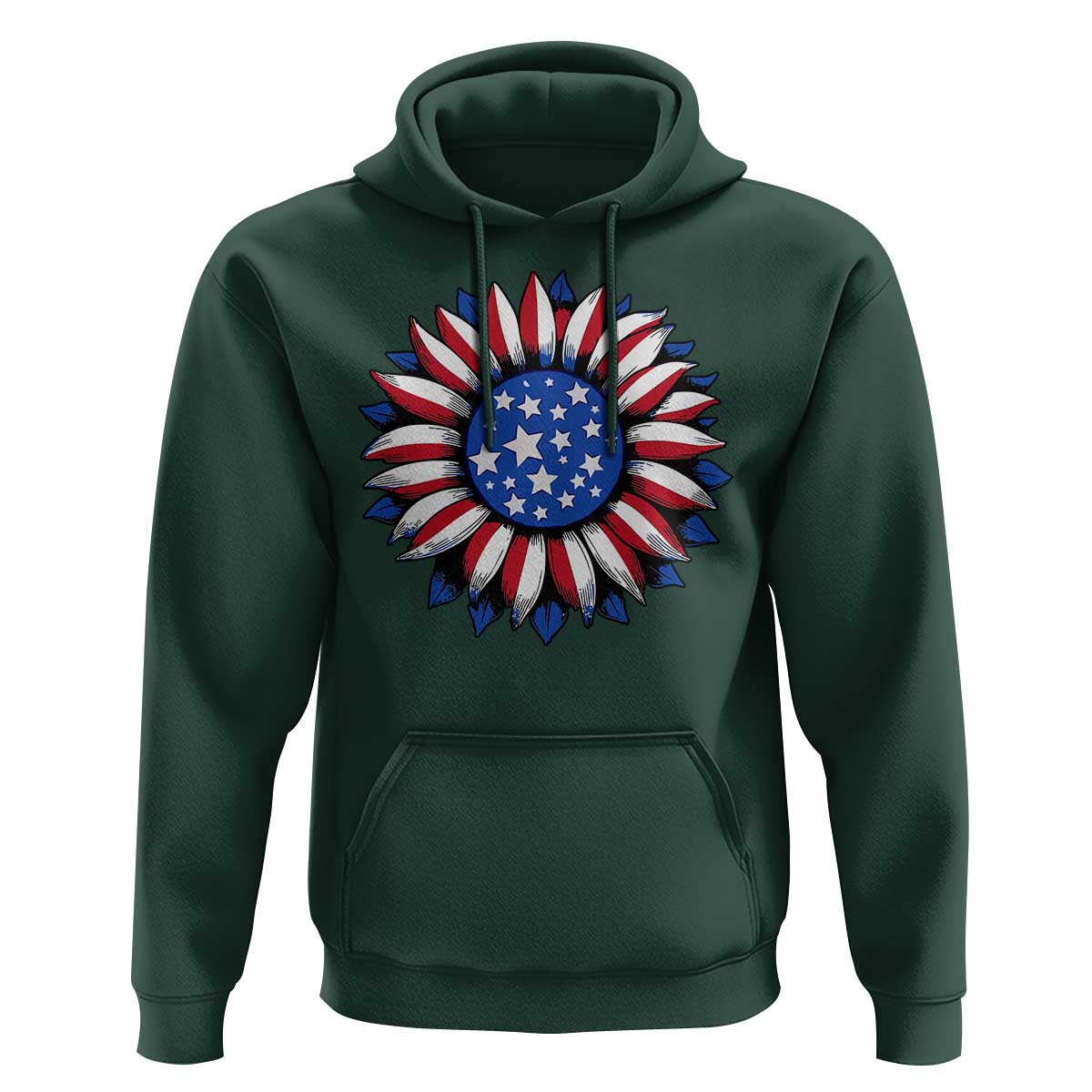 Sunflower American Flag Hoodie Floral USA 4th of July Merica - Wonder Print Shop