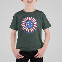Sunflower American Flag T Shirt For Kid Floral USA 4th of July Merica - Wonder Print Shop