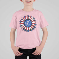 Sunflower American Flag T Shirt For Kid Floral USA 4th of July Merica - Wonder Print Shop