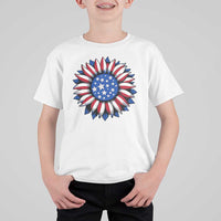 Sunflower American Flag T Shirt For Kid Floral USA 4th of July Merica - Wonder Print Shop