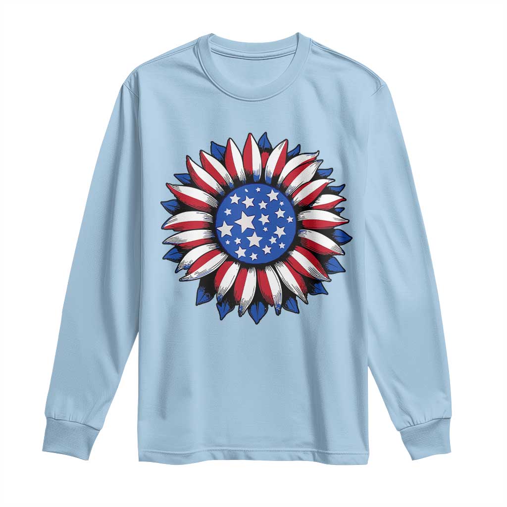 Sunflower American Flag Long Sleeve Shirt Floral USA 4th of July Merica - Wonder Print Shop