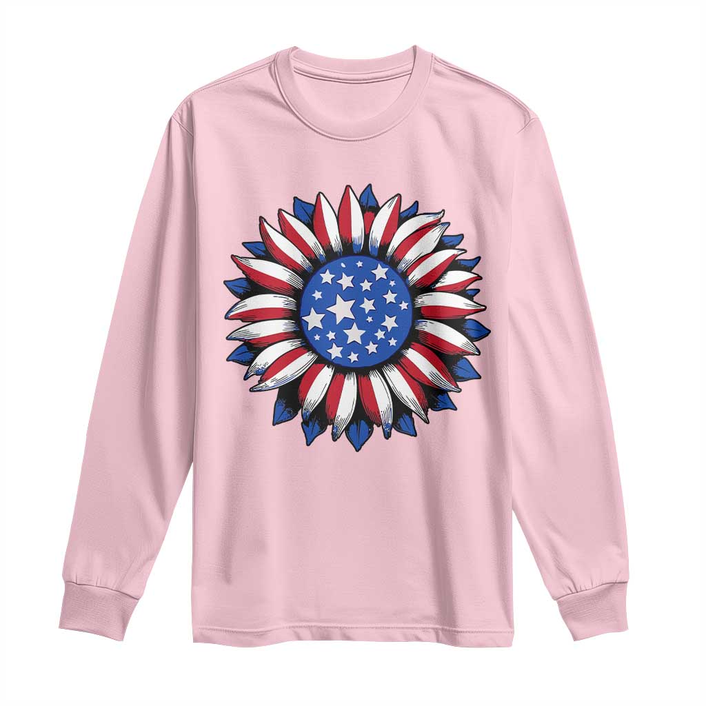 Sunflower American Flag Long Sleeve Shirt Floral USA 4th of July Merica - Wonder Print Shop