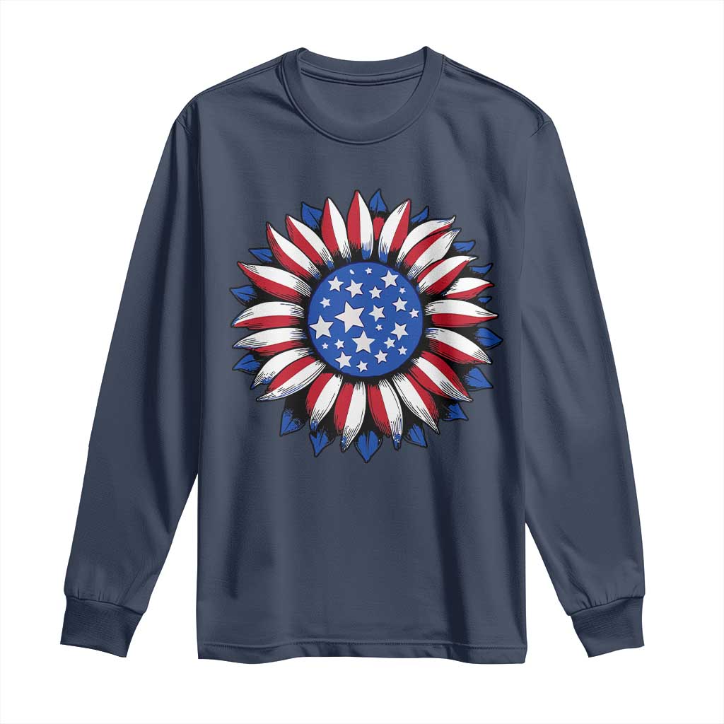 Sunflower American Flag Long Sleeve Shirt Floral USA 4th of July Merica - Wonder Print Shop