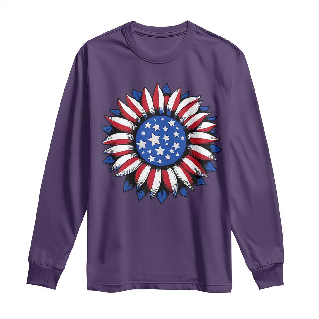 Sunflower American Flag Long Sleeve Shirt Floral USA 4th of July Merica - Wonder Print Shop
