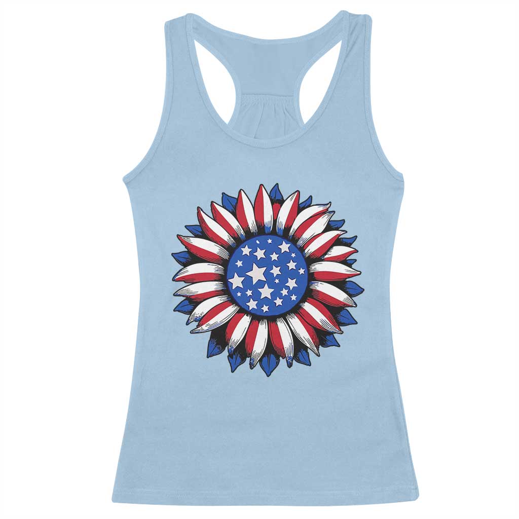 Sunflower American Flag Racerback Tank Top Floral USA 4th of July Merica - Wonder Print Shop