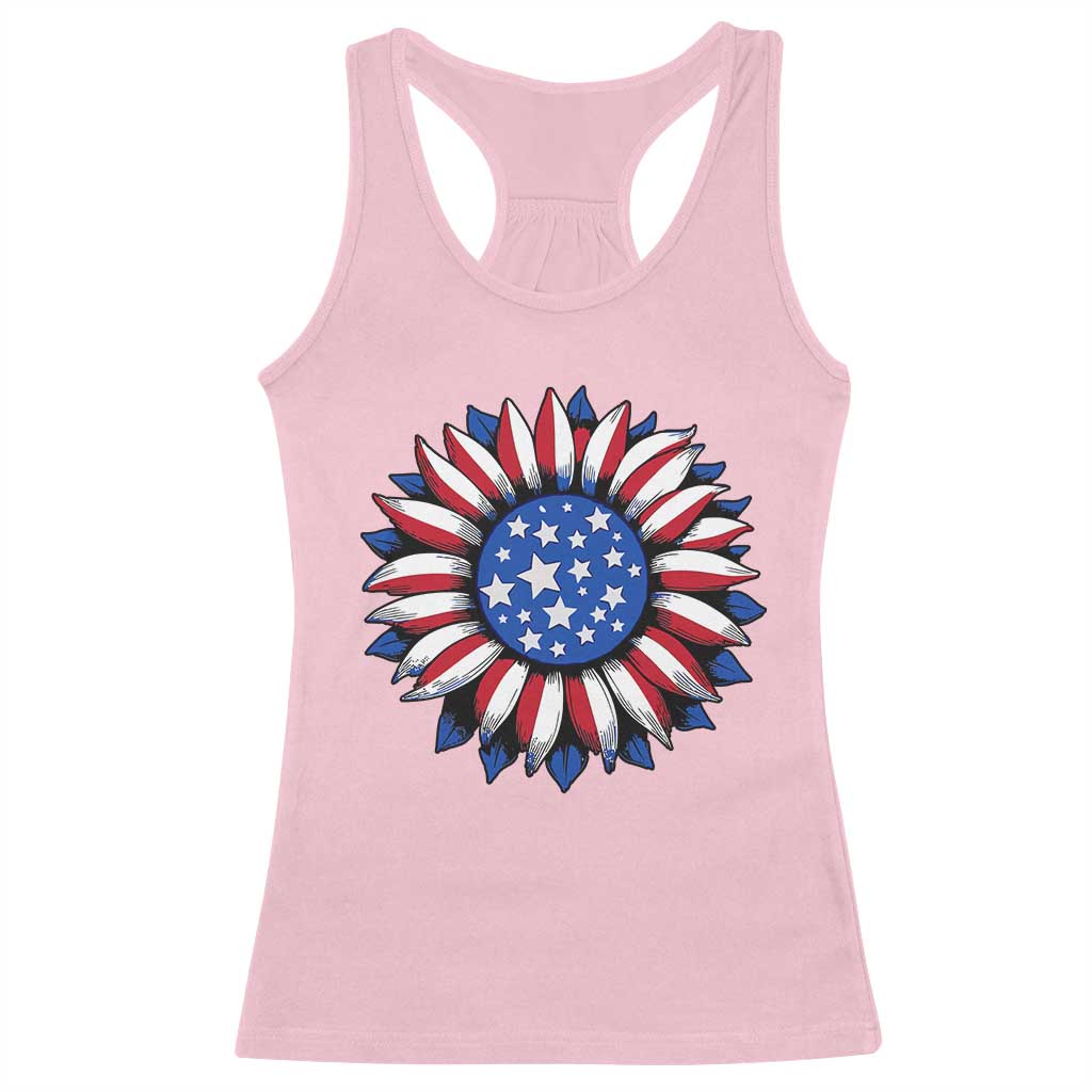 Sunflower American Flag Racerback Tank Top Floral USA 4th of July Merica - Wonder Print Shop