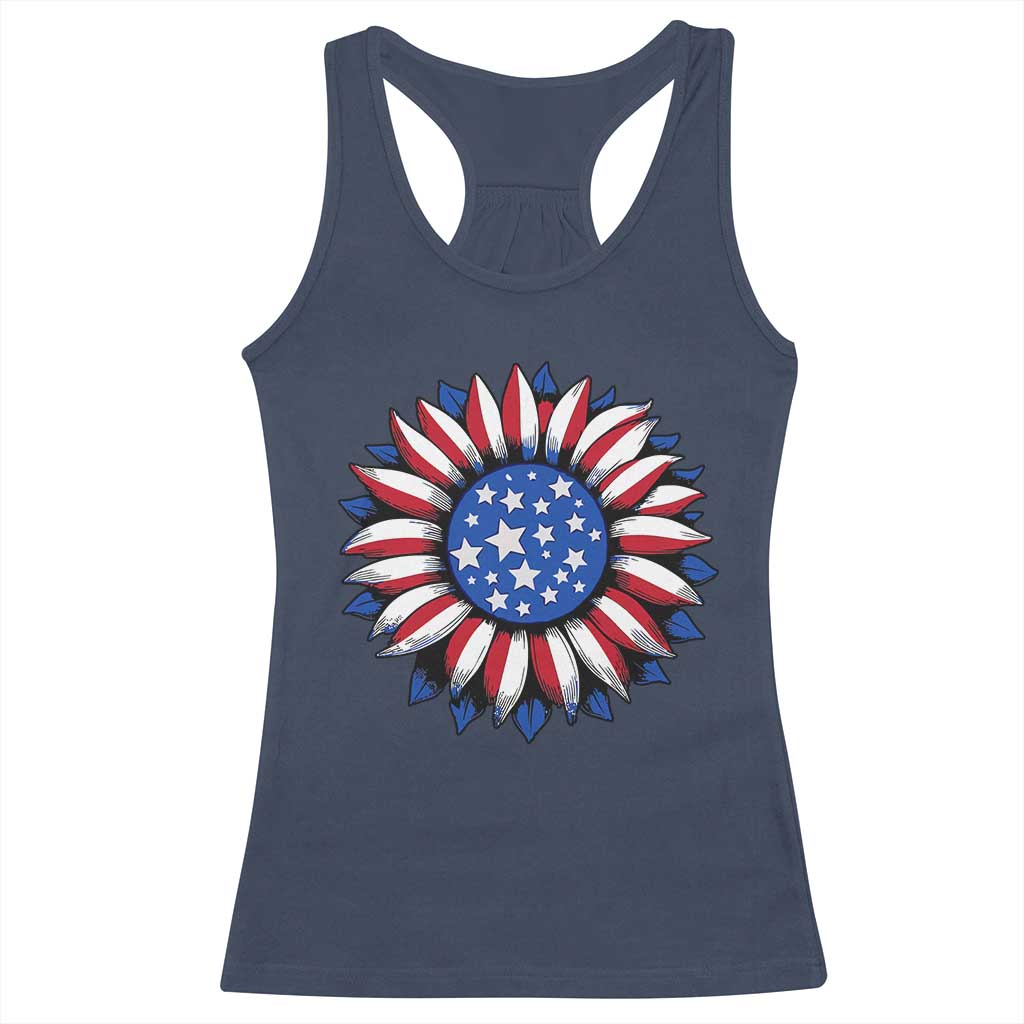 Sunflower American Flag Racerback Tank Top Floral USA 4th of July Merica - Wonder Print Shop