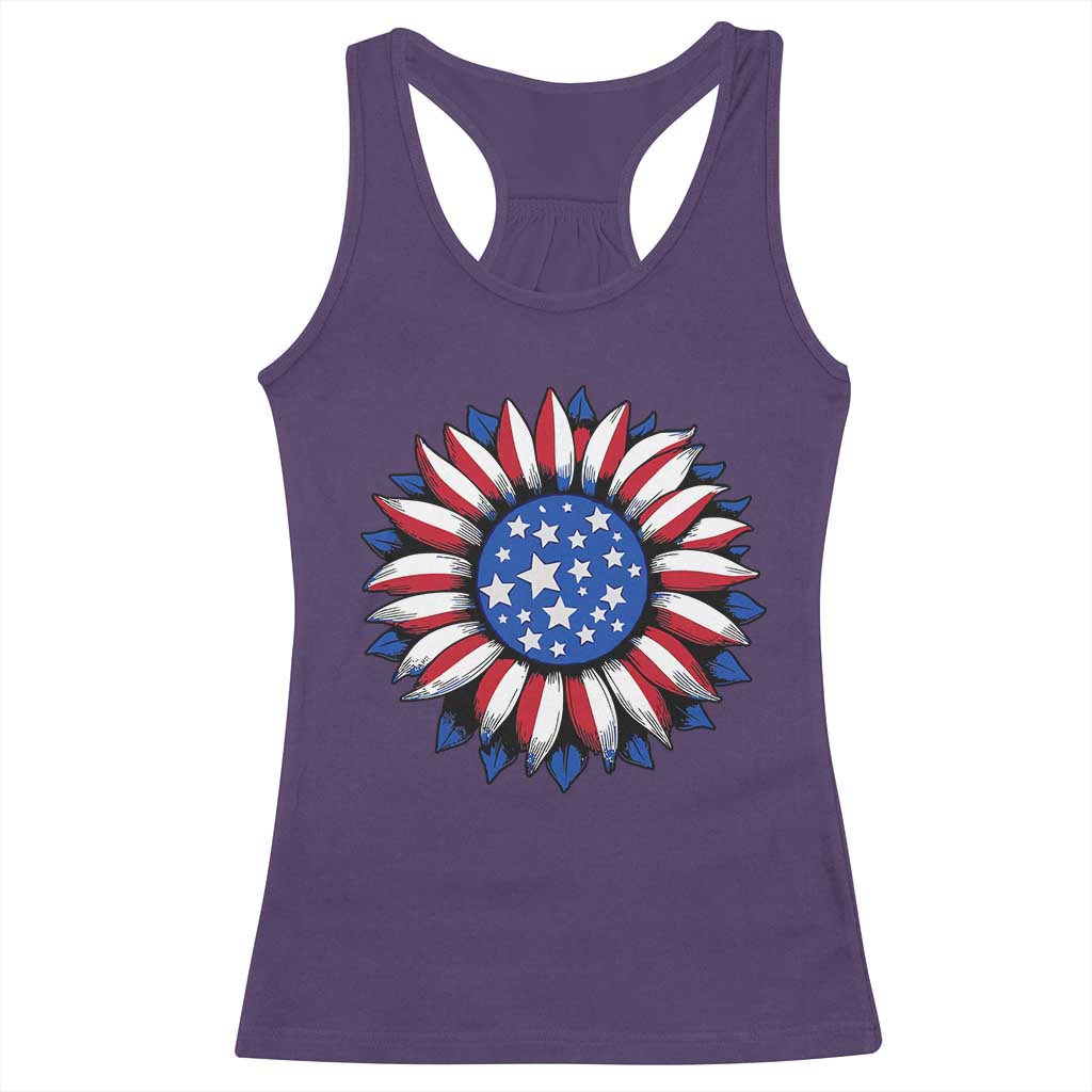 Sunflower American Flag Racerback Tank Top Floral USA 4th of July Merica - Wonder Print Shop