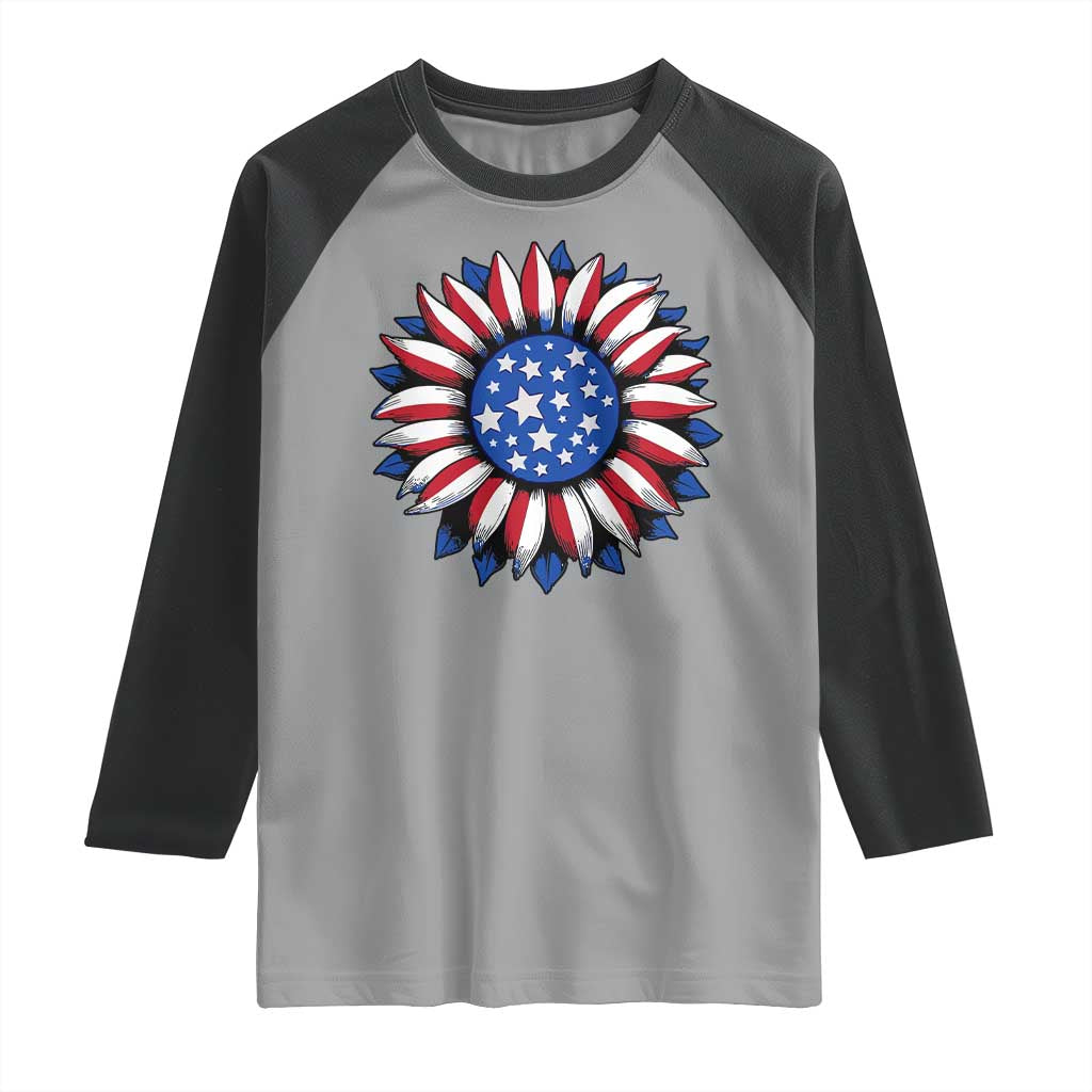 Sunflower American Flag Raglan Shirt Floral USA 4th of July Merica - Wonder Print Shop